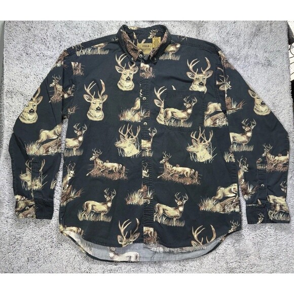 Outdoor‎ Life Shirt Mens Large Deer AOP Button Up Hunting Cotton Field Tested - Picture 3 of 9